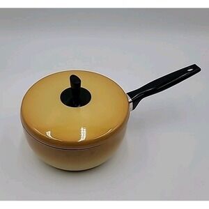VTG Retro Yellow Bounty Wear-Ever Enamel 2 qt Pot Pan and Lid Non Stick MCM